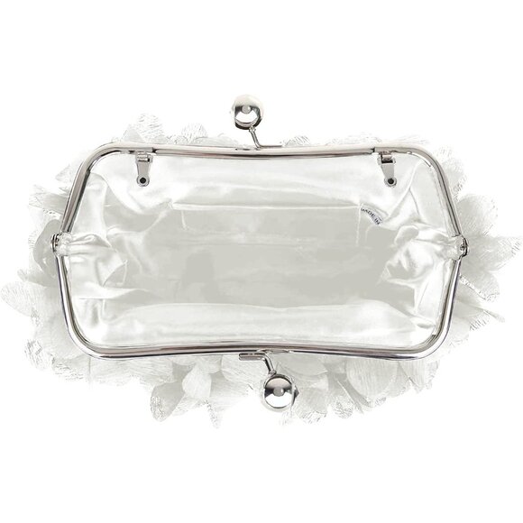 Women's White Floral Elegant Detachable Chain Party Wedding Prom Clutch Bag - Picture 7 of 8